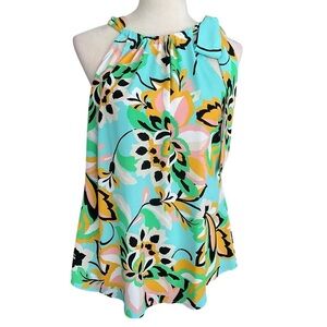 New York & Co Floral Feminine Chic Beachy Side Bow Colorful Halter Top Women M